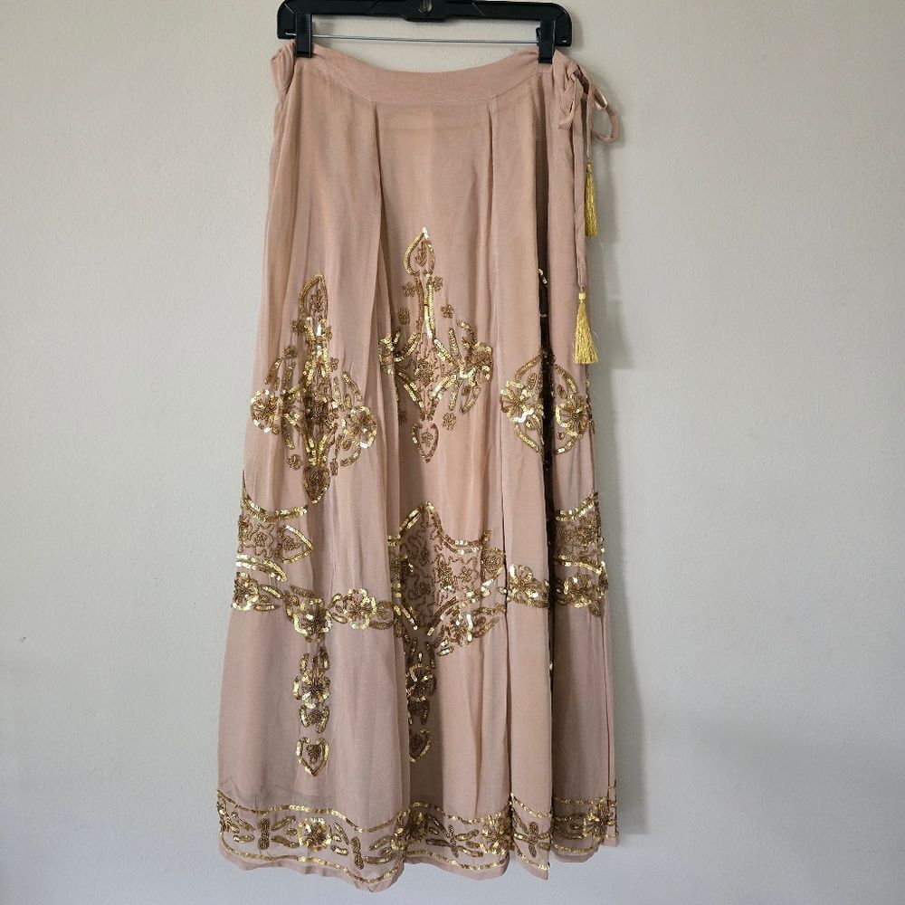 Soft Surroundings Women's Maxi Skirt Size Small Embellished Beige Gold Bohemian - Picture 4 of 9